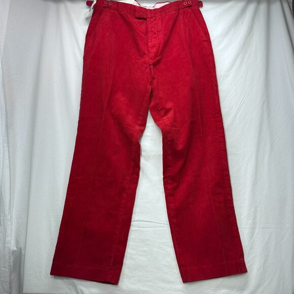 NWT Polo by Ralph Lauren Red Corduroy Men's Trousers with Side Adjusters W35 L30 - Picture 1 of 7